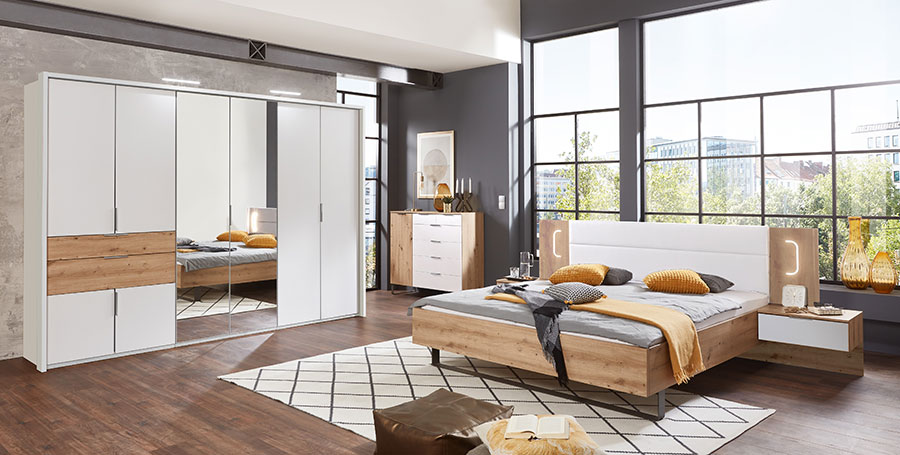 meuble de chambre a coucher style scandinave blanche et bois